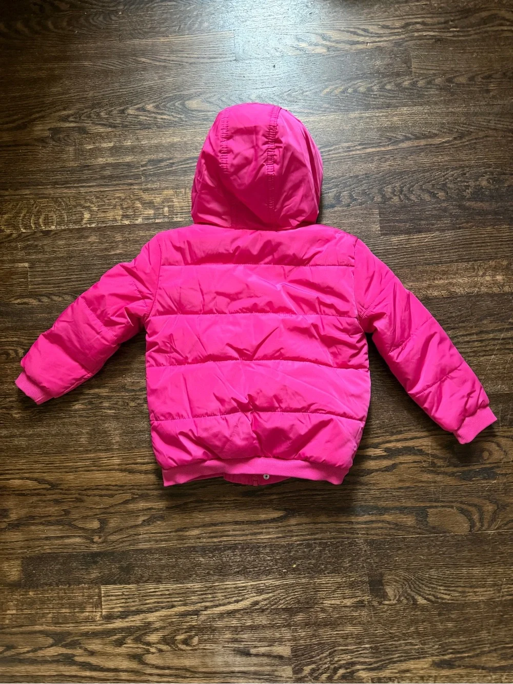 Cat & Jack Toddler Girls' Hot Pink Hooded Puffer Jacket with Color-Block Stripes